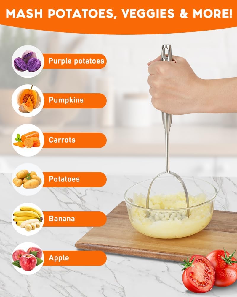 Brigii Potato Masher with Non-Slip Wooden Handle - PR02