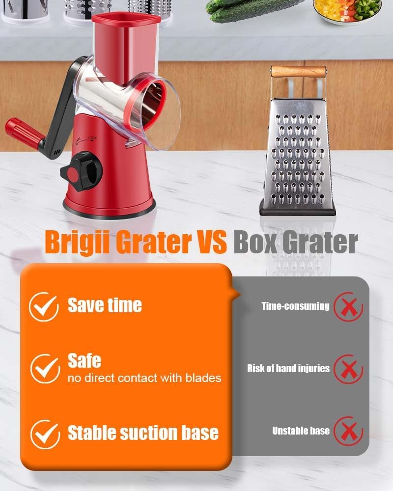 Brigii Rotary Cheese Grater , Mandoline Slicer, Food Chopper - VC10