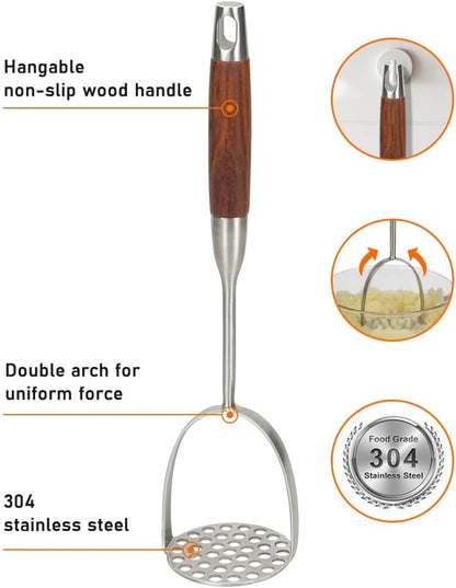 Brigii Potato Masher with Non-Slip Wooden Handle - PR02